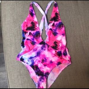 NWOT Neon Galactic One Piece Swimsuit w/Deep V